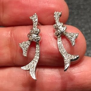 18K White Gold Silver Tone “Tie the Knot” Earrings